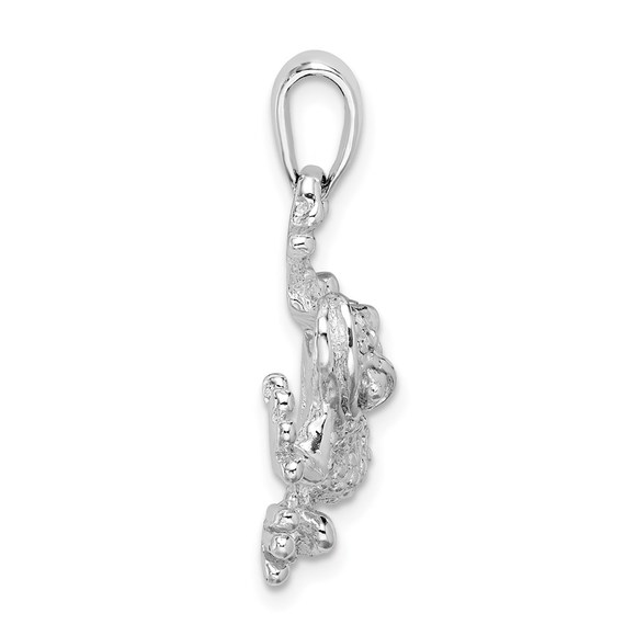 925 Sterling Silver Polished Texture Frog Hanging by Leg Necklace Charm Pendant - Picture 2 of 4